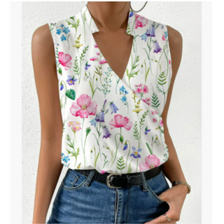 Zomertop Dames Zacht Licht V Hals Luchtig Losse Pasvorm Bloemen 1