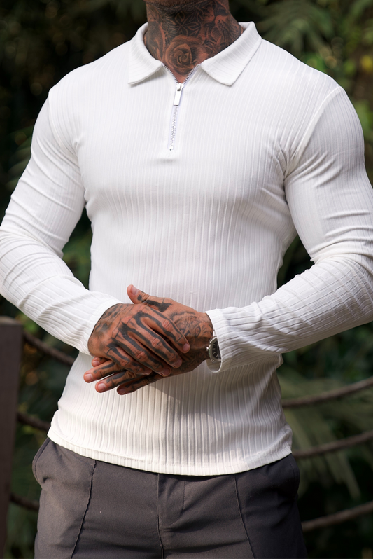 Heren Half-Zip Pullover Katoen Slim Fit Wit