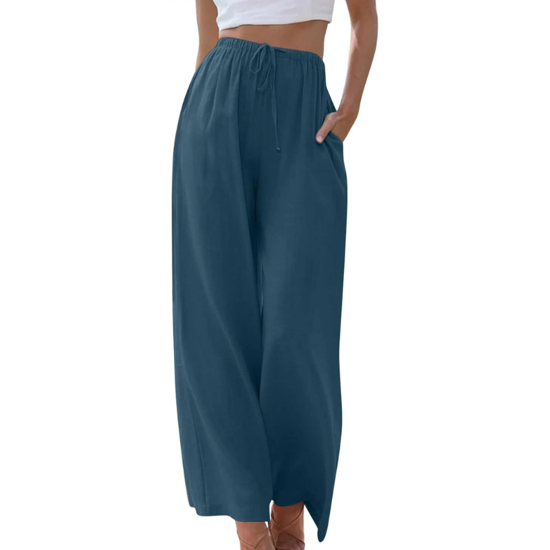 Adeline - Elegante Broek van Katoen en Linnen voor Zomer Blauw