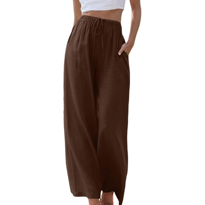 Adeline - Elegante Broek van Katoen en Linnen voor Zomer Bruin