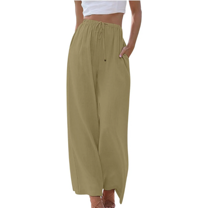 Adeline - Elegante Broek van Katoen en Linnen voor Zomer Khaki