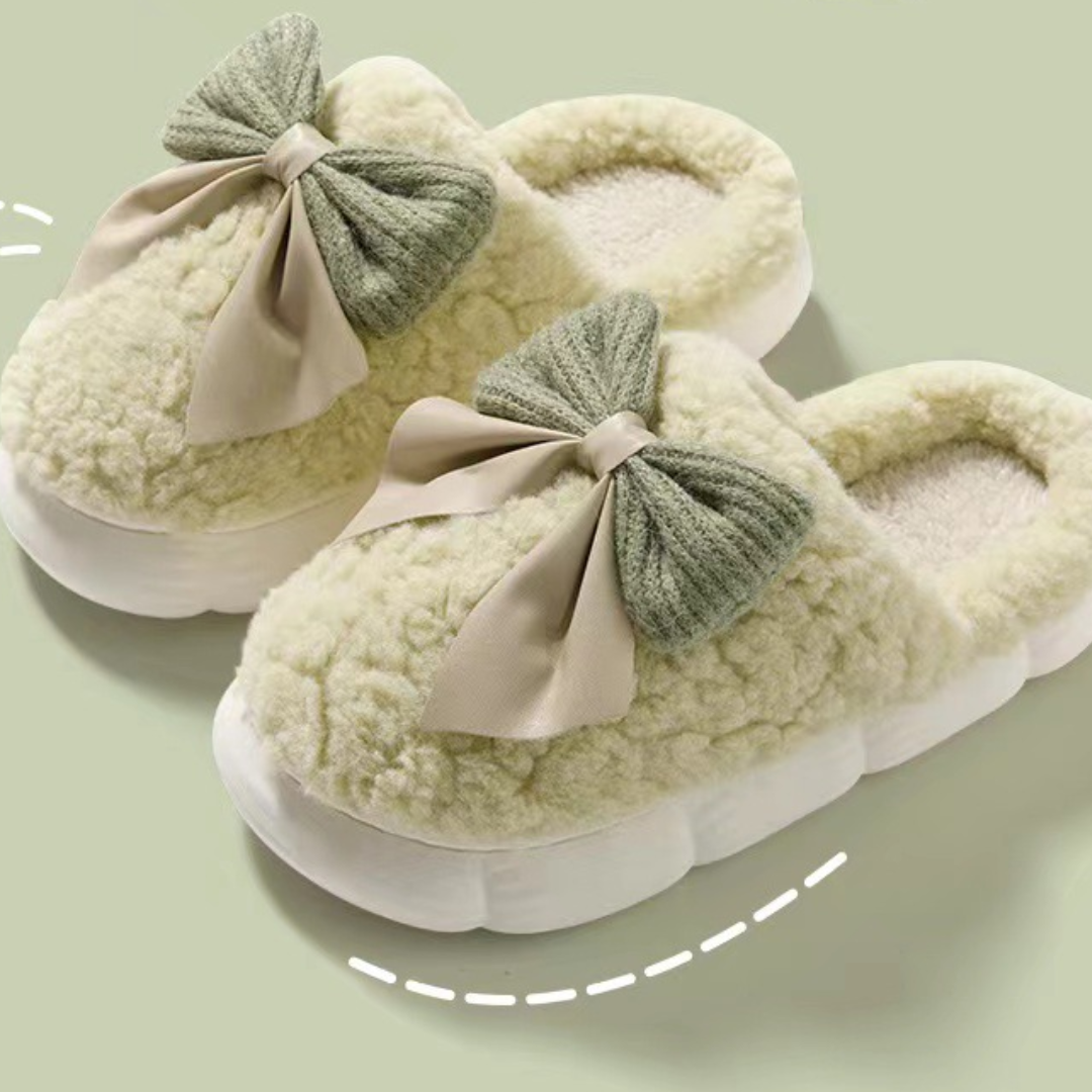 Dames Pantoffels met Strik - Zachte Sloffen voor Thuis Groen
