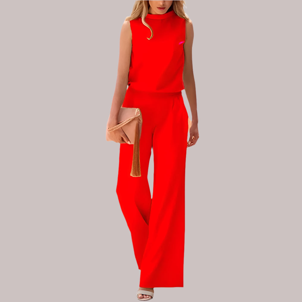 Dames Zijde Jumpsuit Zijde Mouwloze Top Wijde Pijpen