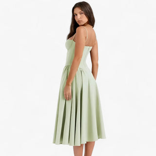 Vespera | Korsetjurk voor dames – Mouwloze midi-feestjurk met silhouetversterkend korset