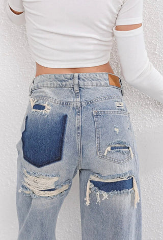 Luna | Vintage Ripped Jeans met Uniek Patchwork Detail