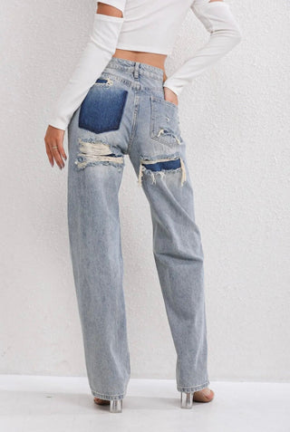Luna | Vintage Ripped Jeans met Uniek Patchwork Detail
