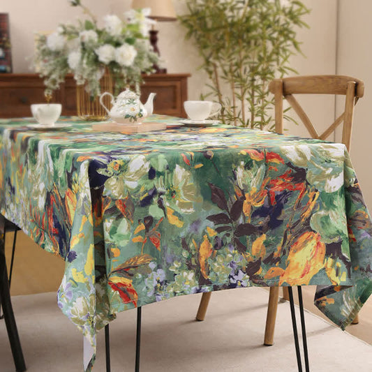 Vintage Olieverfschilderij Bloemen Tafelkleed Voor Eettafel Groen