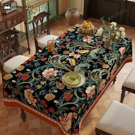 Vintage Luxe Bloemenwijnstok Vogel Chenille Tafelkleed A