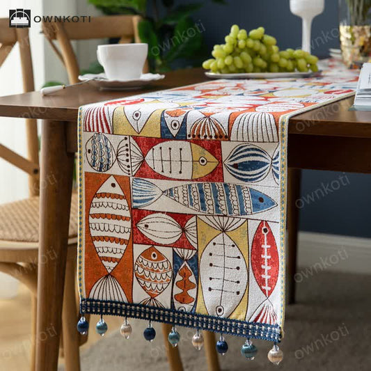 Chique Chenille Tafelloper Met Kwasten Voor Tafeldecoratie