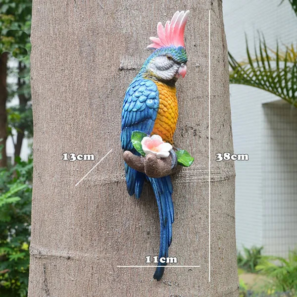 Wanddecoratie Papegaai Beeld van Hars voor Tuin en Thuis Regenboog