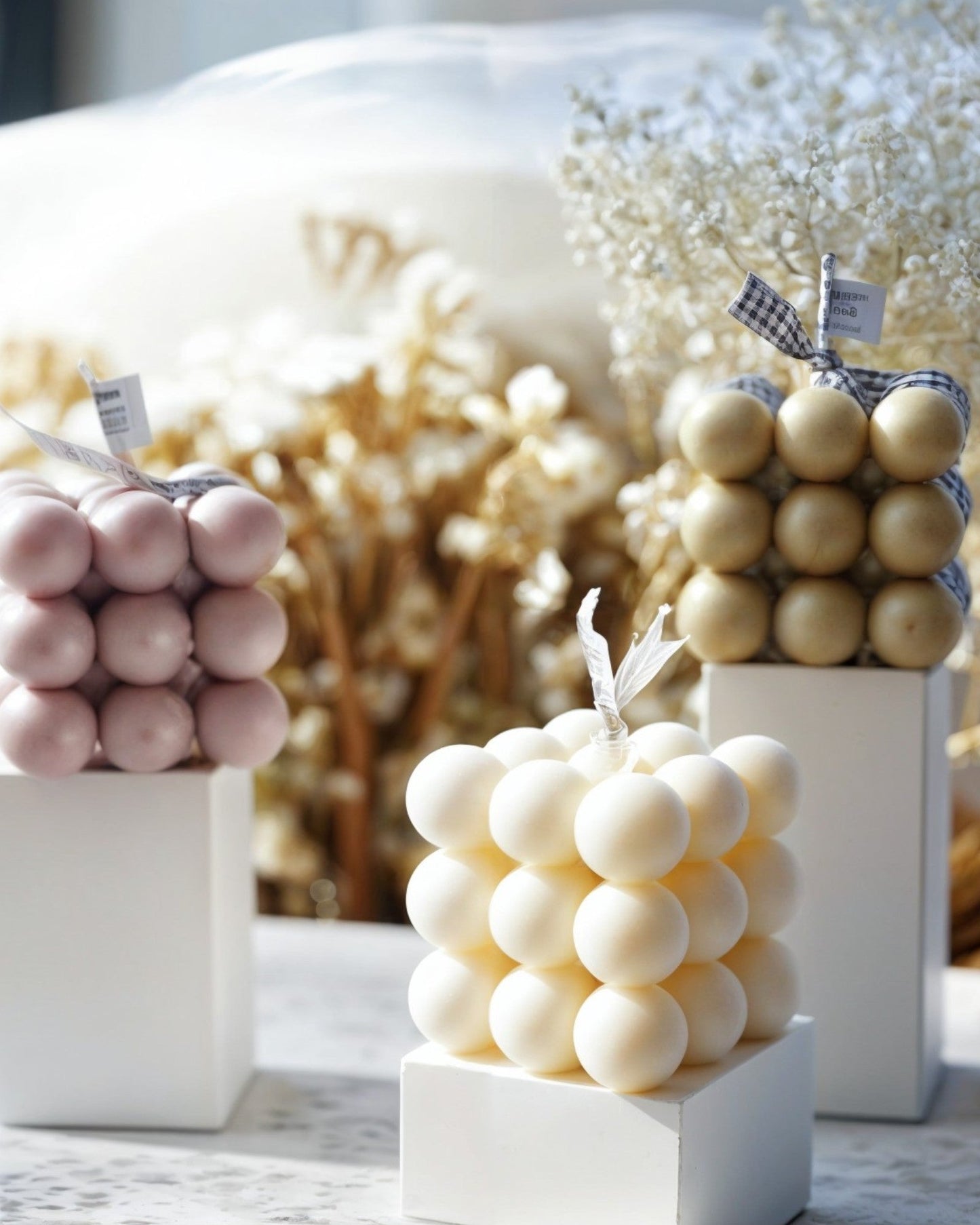 Bubble-kaars – Sojawas Blok Met Muntgeur – Off-White 6 Cm