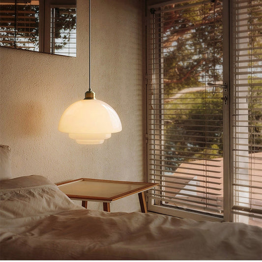 Witte Glazen Hanglamp Melkwit Mid Century D30 Elegante C