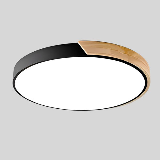 Scandinavische LED Plafondlamp in Cirkelvorm – Houten Plafonniere voor Slaapkamer en Studie, DIA 23 cm en 30 cm Zwart Met Hout
