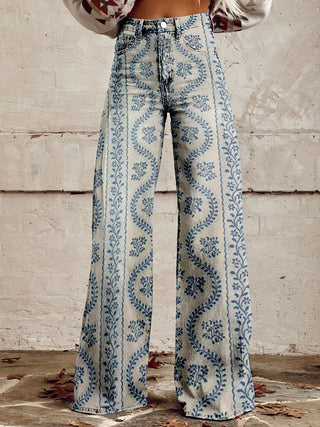Amore | Kleurrijke vintage Viscose Broek met print Blauwe strepen