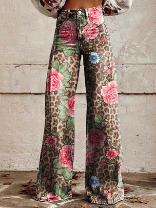 Amore | Kleurrijke vintage Viscose Broek met print Panter