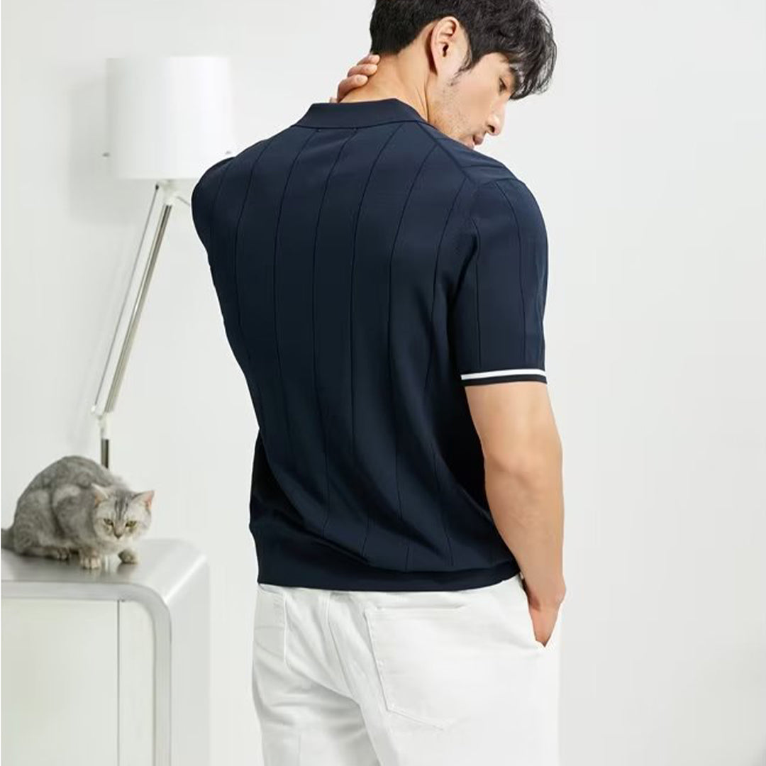 Heren Polo Shirt Gestreept Katoen - Lange Mouw Poloshirt Heren Polo Shirts SEREIN