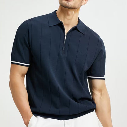 Heren Polo Shirt Gestreept Katoen - Lange Mouw Poloshirt Heren Polo Shirts SEREIN Blauw S