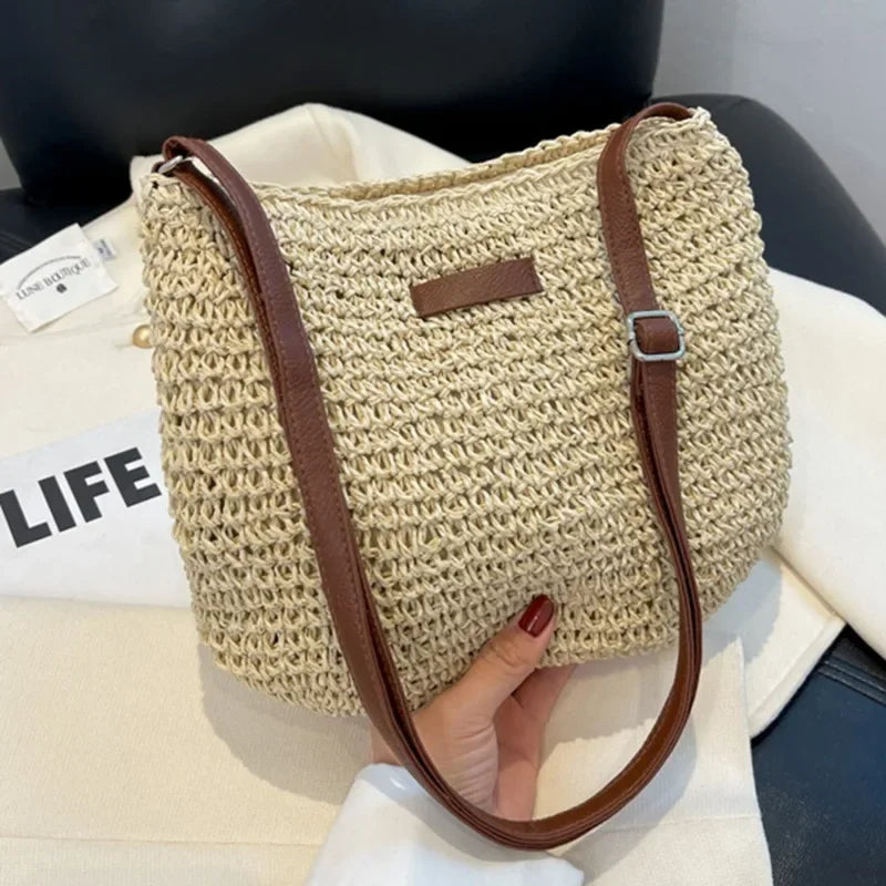 Zomer Strand Schoudertas Dames Geweven Stro Crossbody Tas 29x23 cm