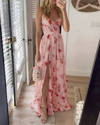Luxe | Dames Zomerjurk – Bloemenprint, Maxi-lengte & Elegante Stijl roze