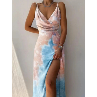 Isana | Dames Maxi-jurk – Overslagdesign & Spaghettibandjes Lichtroze