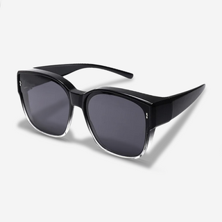 Manda | Zonnebril Beige - Clip-On Overzetzonnebril Gepolariseerd UV400 voor Brildragers / Pro Sleek Half-zwart