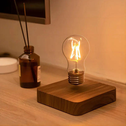Zwevende LED Lamp Met Walnotenhout Voet Voor Verlichting Vierkant