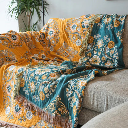 Ownkoti Vintage Dekentje Bloem Sofa Dekking Blankets SEREIN Geel 59" x 79"