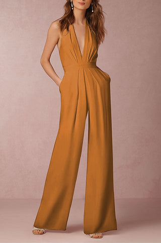 Sexy Mouwloze Halter Jumpsuit Khaki