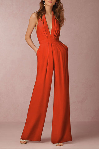 Sexy Mouwloze Halter Jumpsuit Oranje