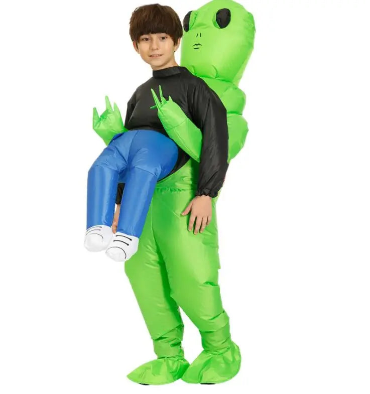 Alien Kostuum Opblaasbaar Carnaval Kinderen en Volwassenen Groen 120CM - 150CM