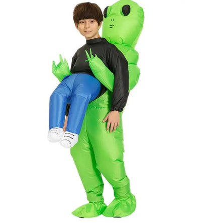 Alien Kostuum Opblaasbaar Carnaval Kinderen en Volwassenen Groen 120CM - 150CM