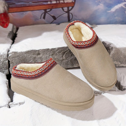 Dames Casual Winterlaarzen - Pluche, effen kleur en slip-on Beige