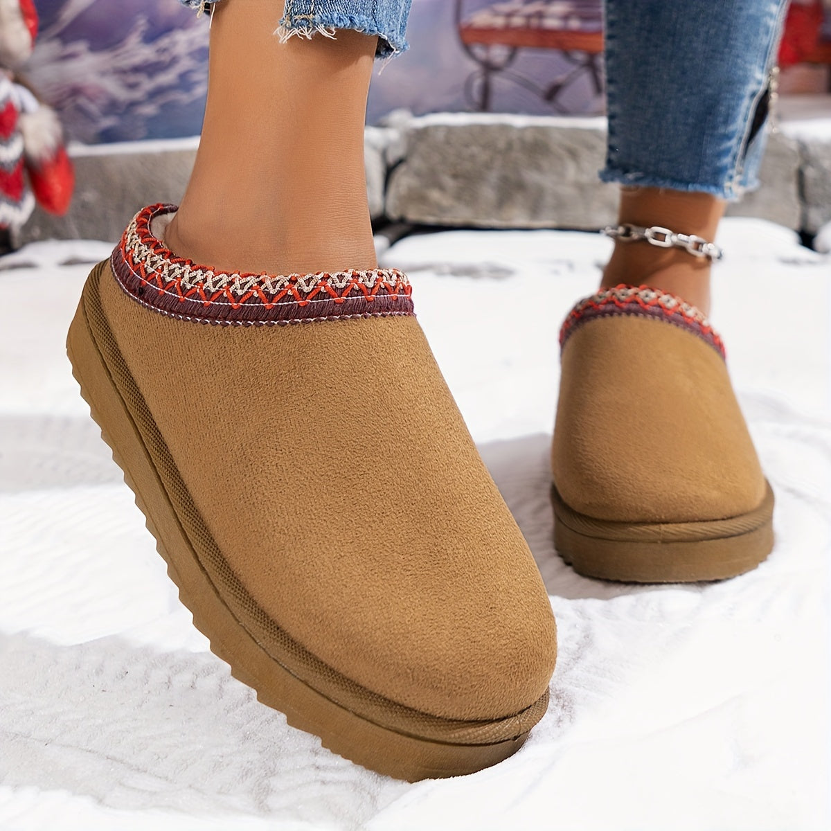 Dames Casual Winterlaarzen - Pluche, effen kleur en slip-on