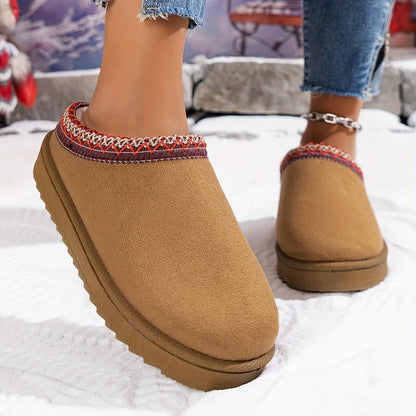 Dames Casual Winterlaarzen - Pluche, effen kleur en slip-on