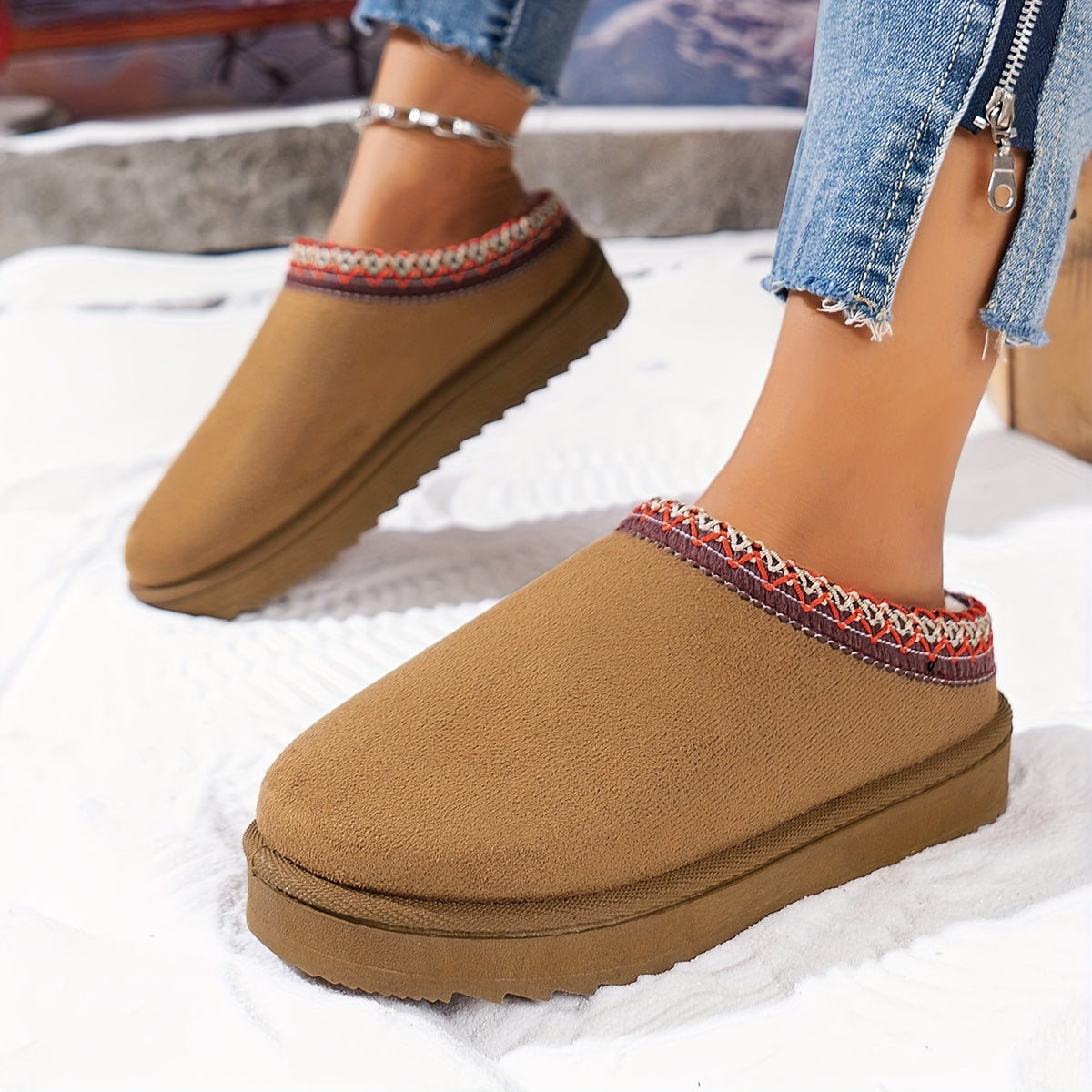 Dames Casual Winterlaarzen - Pluche, effen kleur en slip-on
