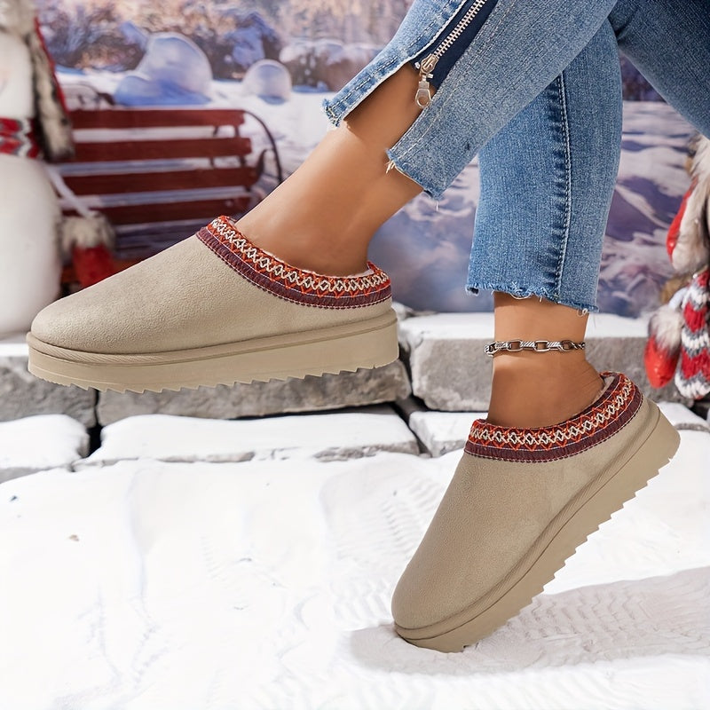 Dames Casual Winterlaarzen - Pluche, effen kleur en slip-on