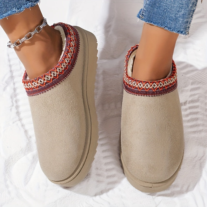Dames Casual Winterlaarzen - Pluche, effen kleur en slip-on