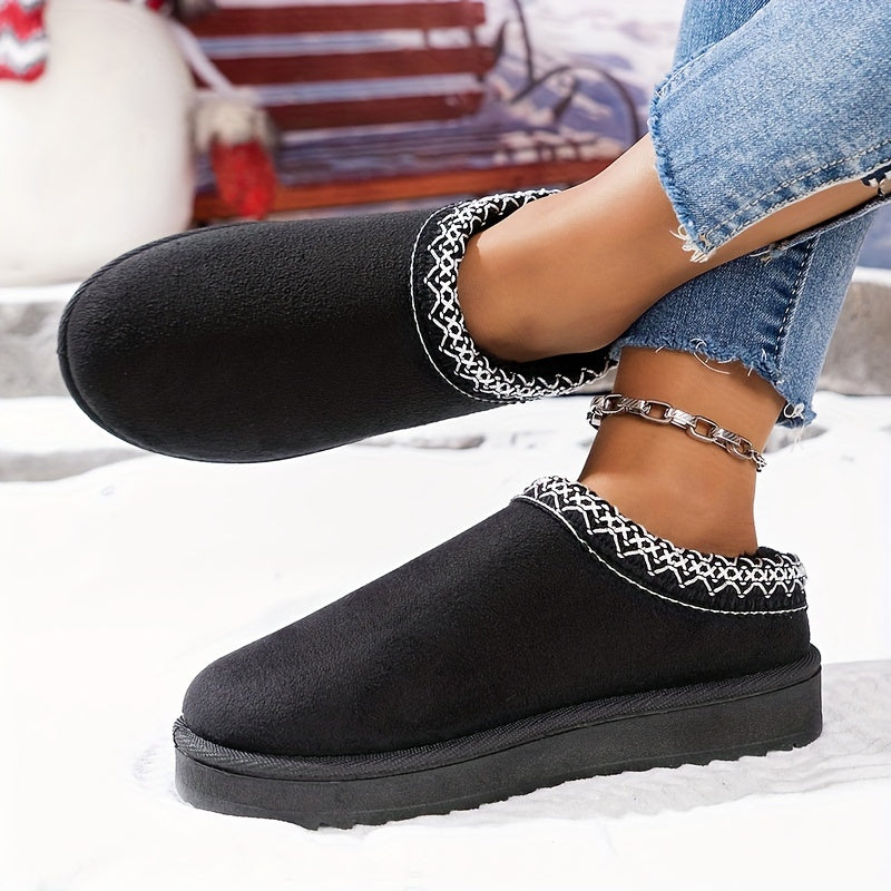 Dames Casual Winterlaarzen - Pluche, effen kleur en slip-on