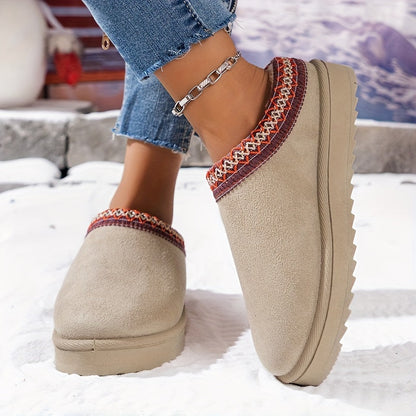 Dames Casual Winterlaarzen - Pluche, effen kleur en slip-on