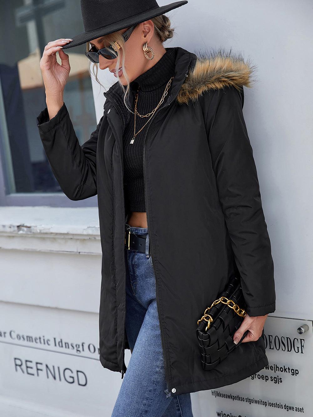 Tussenjas Dames Gewatteerd Met Capuchon Casual Jas Licht Zwart