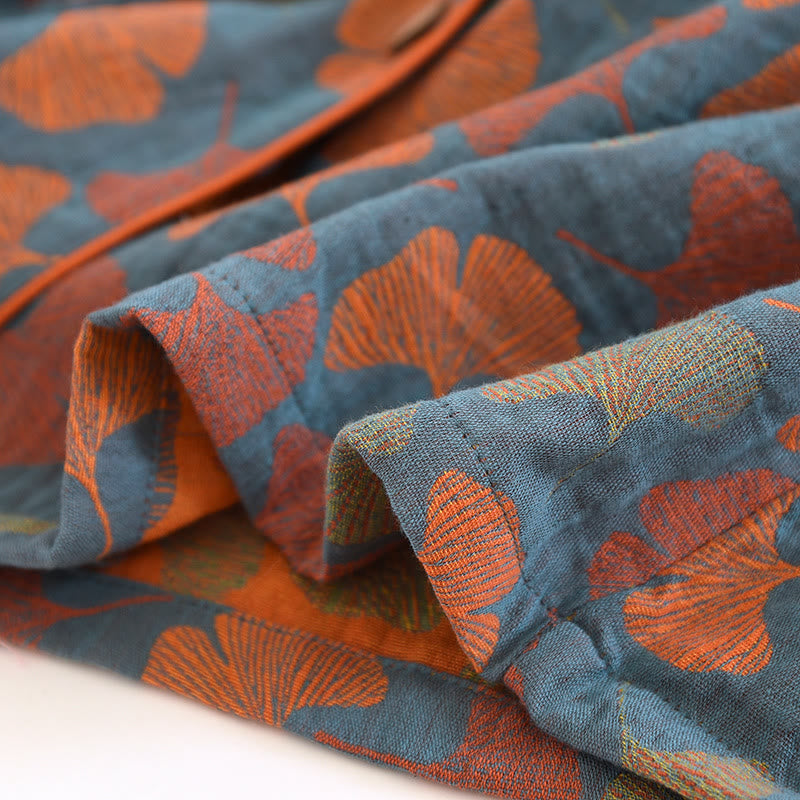 Ginkgo Leaf Knop Katoenen Loungewear Set