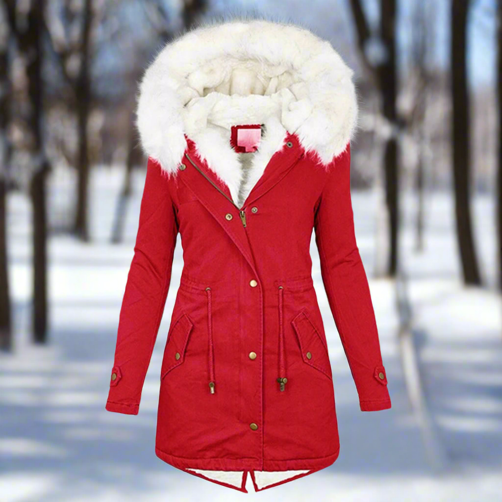 Dames Parka Winterjas Getailleerd Waterafstotend Lang Met Capuchon Rood