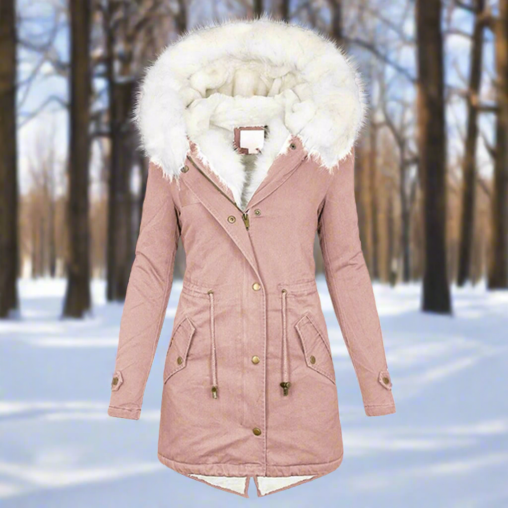 Dames Parka Winterjas Getailleerd Waterafstotend Lang Met Capuchon Roze