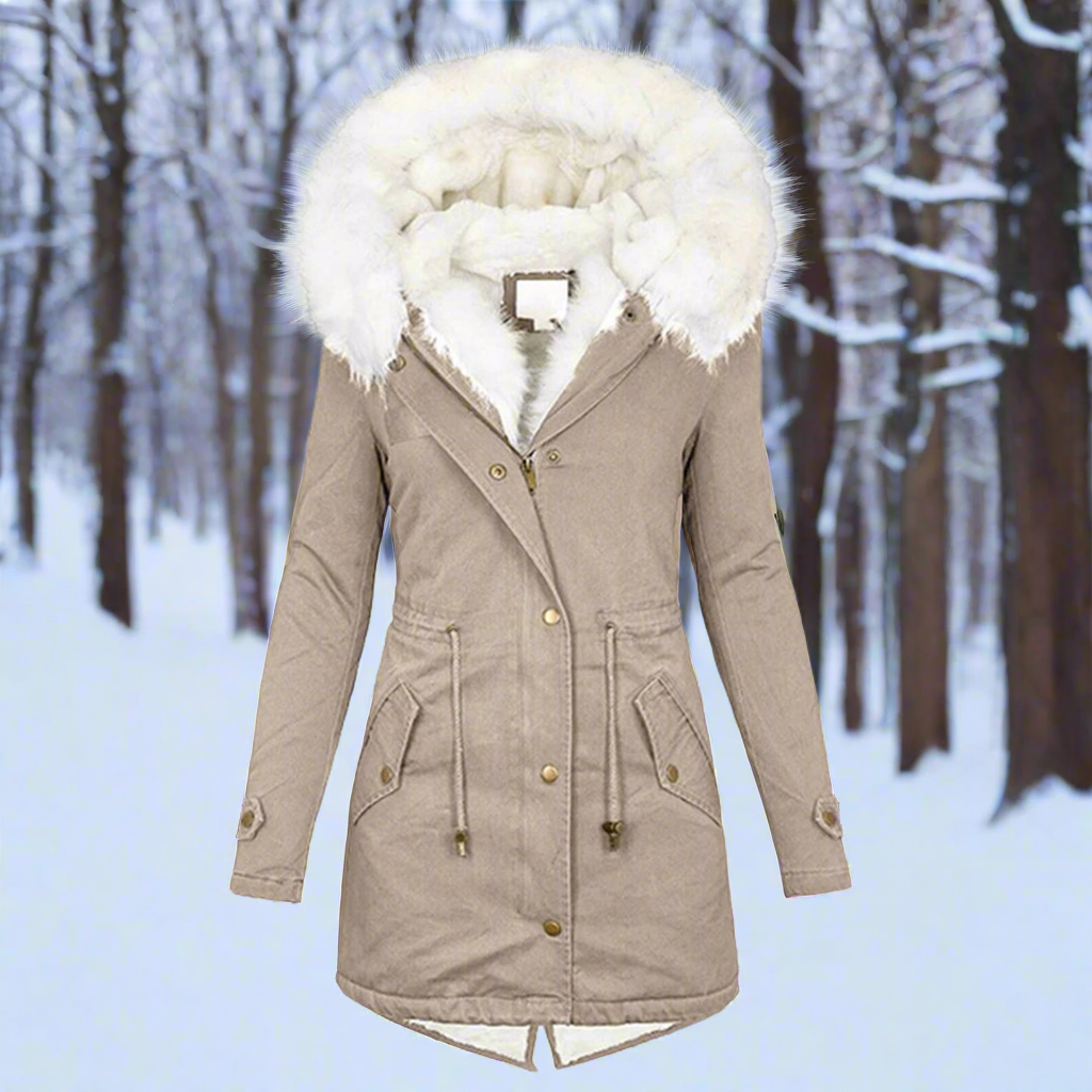 Dames Parka Winterjas Getailleerd Waterafstotend Lang Met Capuchon Khaki