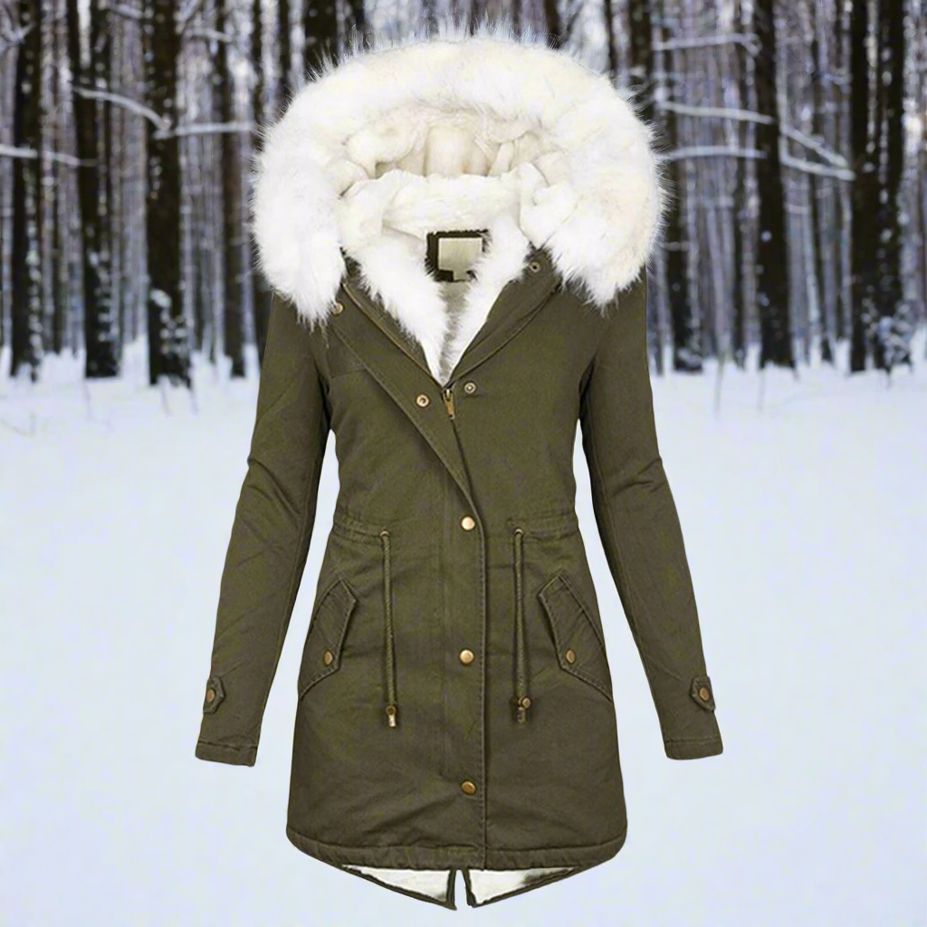 Dames Parka Winterjas Getailleerd Waterafstotend Lang Met Capuchon Groen