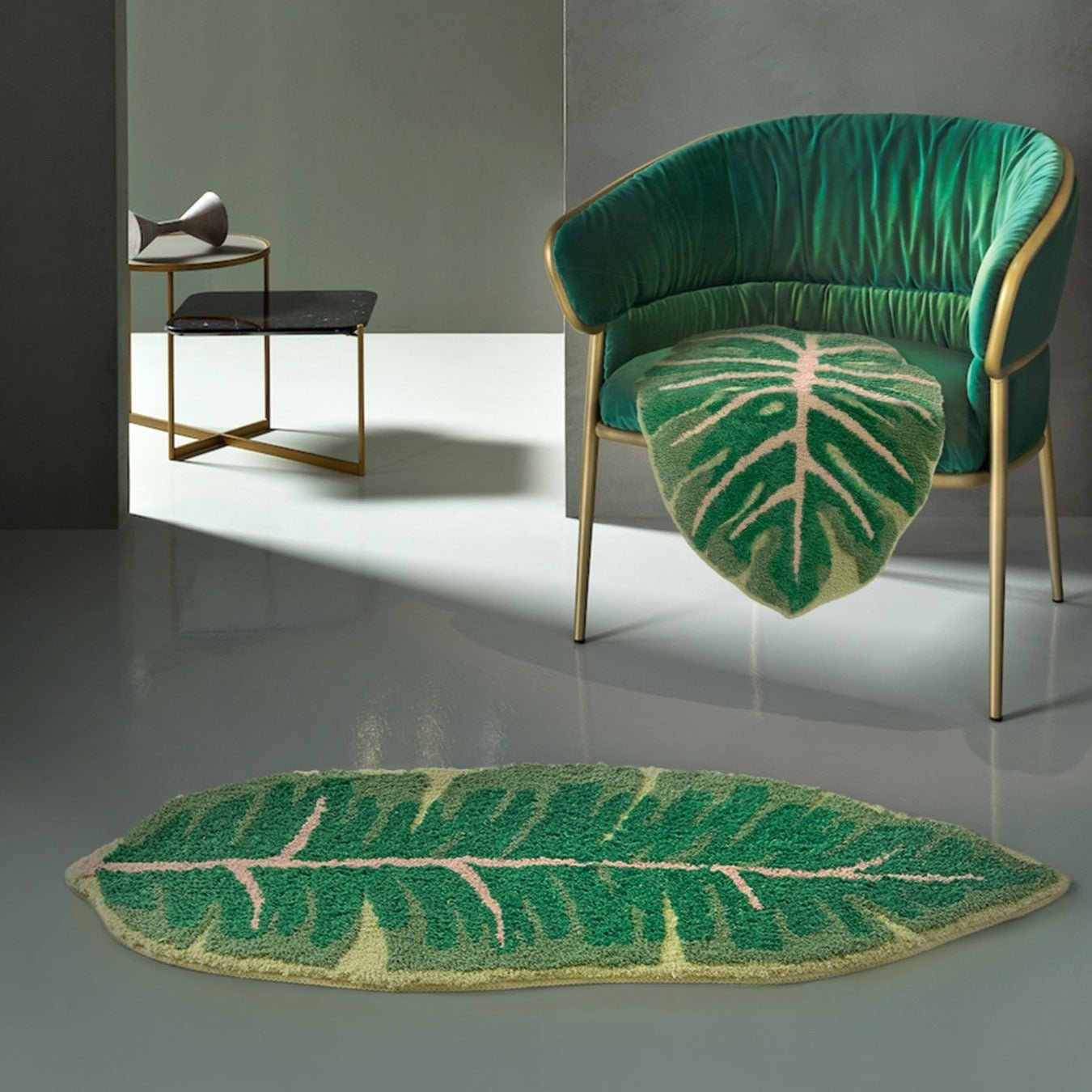 Vloerkleed met Monstera- en Bananenbladpatroon - Antislip en Ondersteunend voor Woonkamer en Badkamer, Onderhoudsvriendelijk 43 x 110 CM Eén van elk