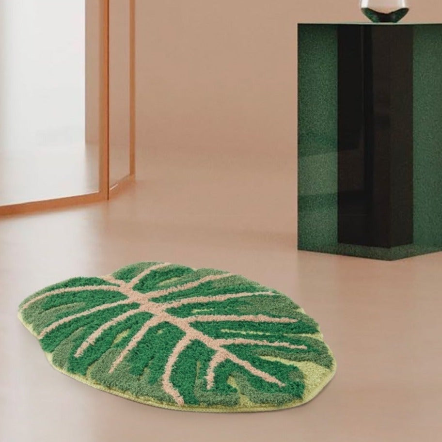 Vloerkleed met Monstera- en Bananenbladpatroon - Antislip en Ondersteunend voor Woonkamer en Badkamer, Onderhoudsvriendelijk 46 x 60 CM Monstera