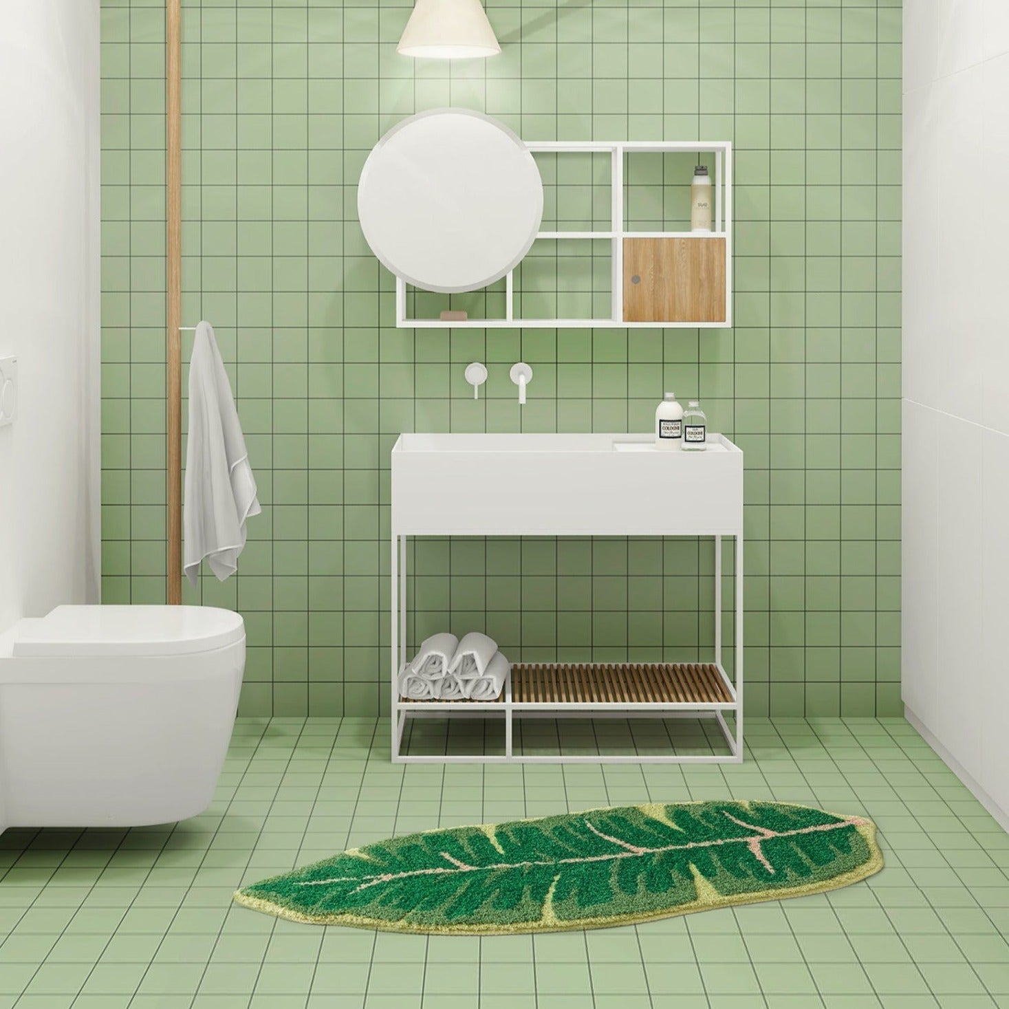 Vloerkleed met Monstera- en Bananenbladpatroon - Antislip en Ondersteunend voor Woonkamer en Badkamer, Onderhoudsvriendelijk