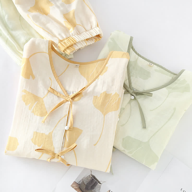 Ginkgo Blad Strik Katoenen Loungewear Set