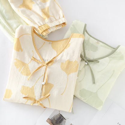 Ginkgo Blad Strik Katoenen Loungewear Set